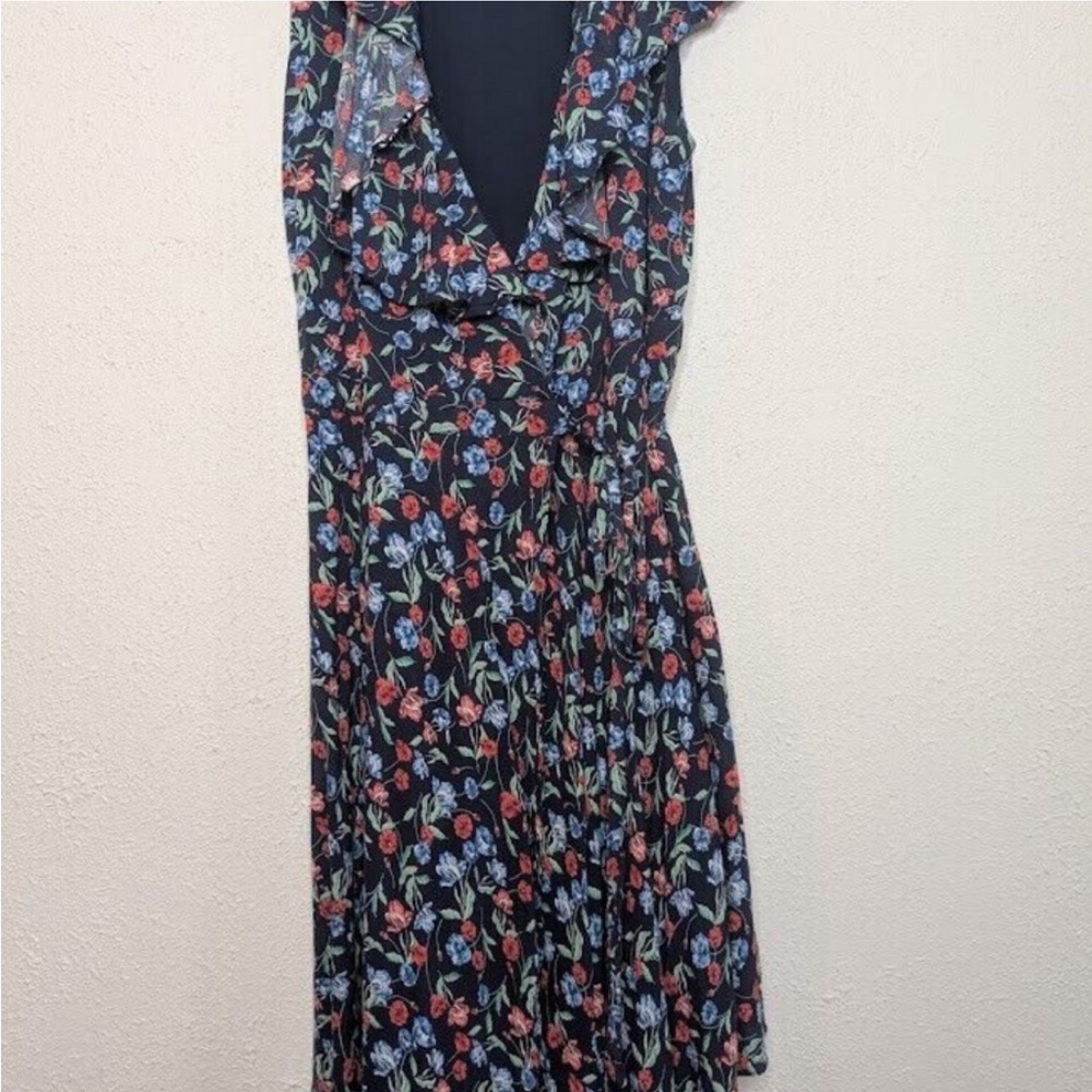 Draper James Large RSVP Ruffle Wrap Dress Blue Floral Cottagecore Short Sleeve‎